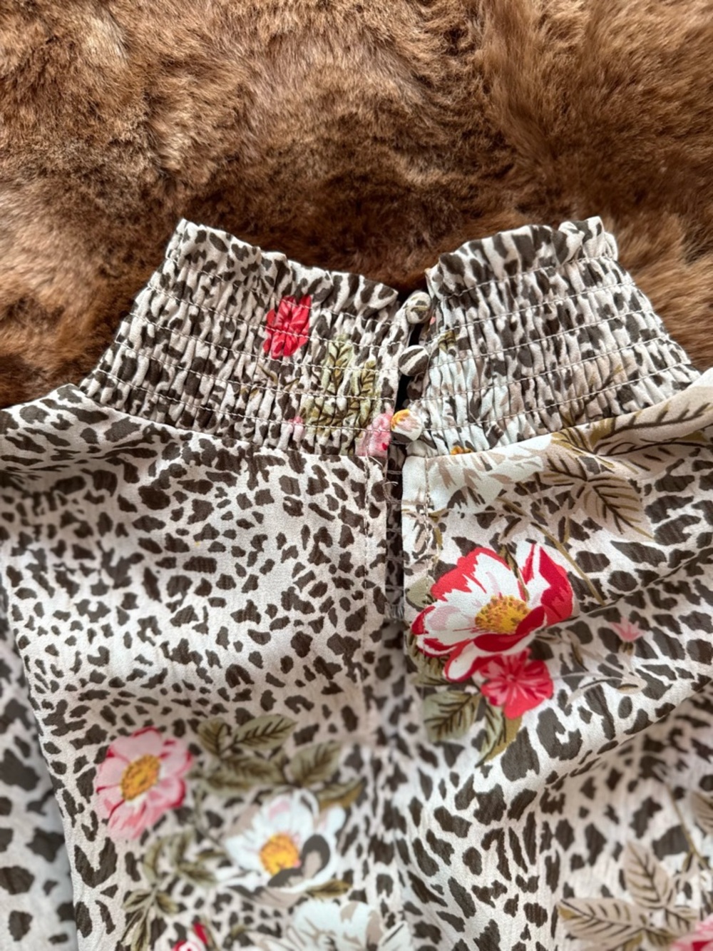 Nanette Lepore smocked animal print floral mock neck dress. - Picture 6 of 8
